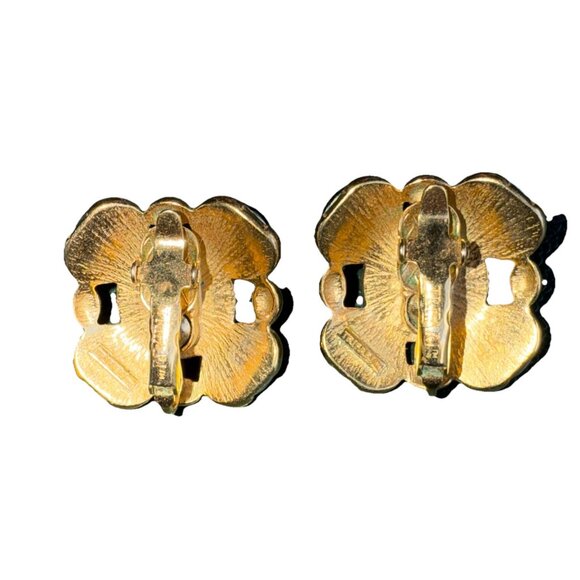 Trifari Alfred Phillipe Clip Earrings Gold-Tone Multicolor Cabochons - Picture 2 of 5